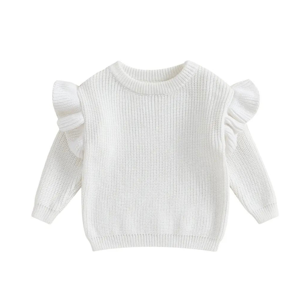 Flutter Sleeve Knit Sweater ~ White