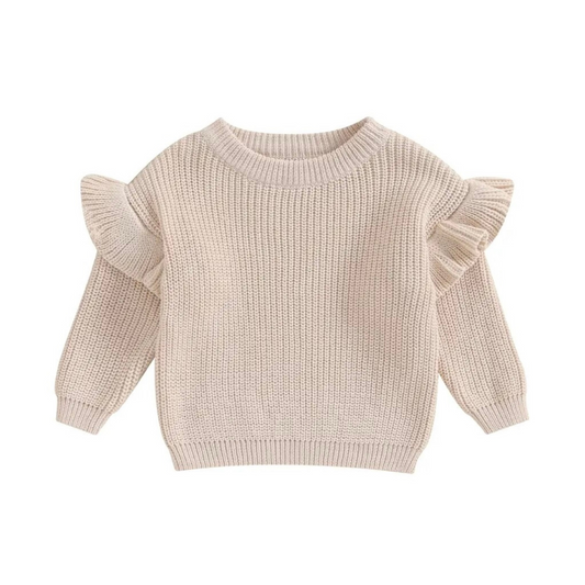 Flutter Sleeve Knit Sweater ~ Tan